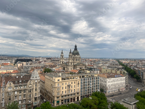 St. Stephen Basilica among ancient buildings in the city center. Budapest  Hungary