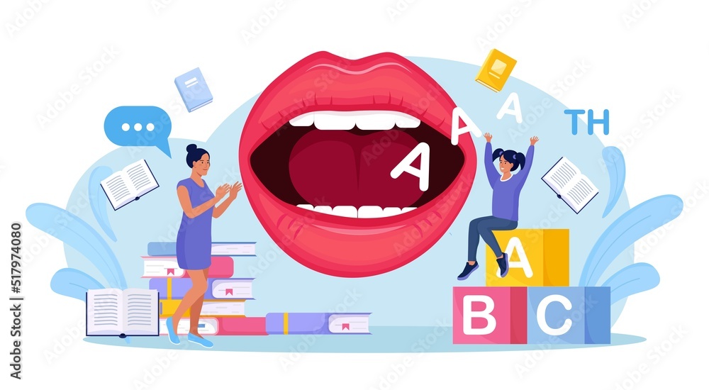 Speech Therapy. Therapist Working with Kid. Woman Teaches Child to Talk