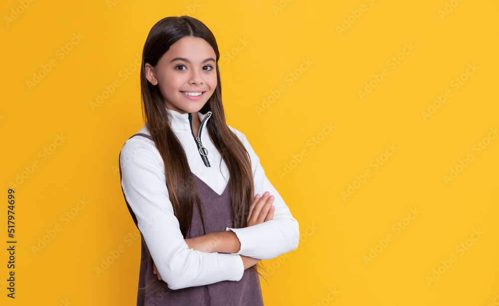 cheerful girl with long hair on yellow background cheerful girl with long hair on yellow background