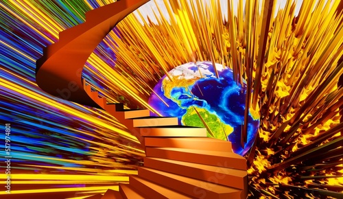 Fotografie, Obraz 3d rendering stairway to heaven fantasy image
