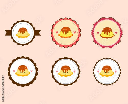 Fluffy sweet pudding with syrup. Collection of Banners and Stickers Bakery Vector Illustration