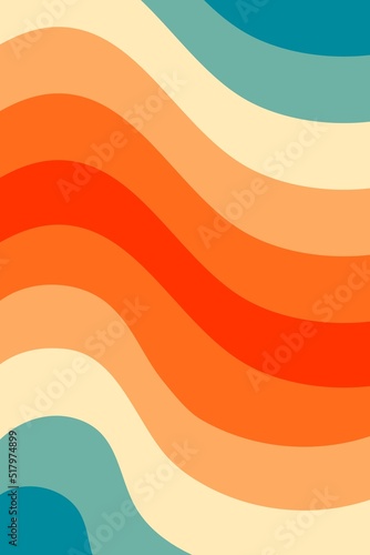 Groovy retro abstract art, 70s-80s aesthetic, background for social media, stories, wallpaper. Pastel summer, sunset waves, line.