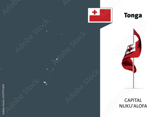 Flag of Tonga on white background. Dotted map of Tonga with Capital name - Nuku alofa. photo