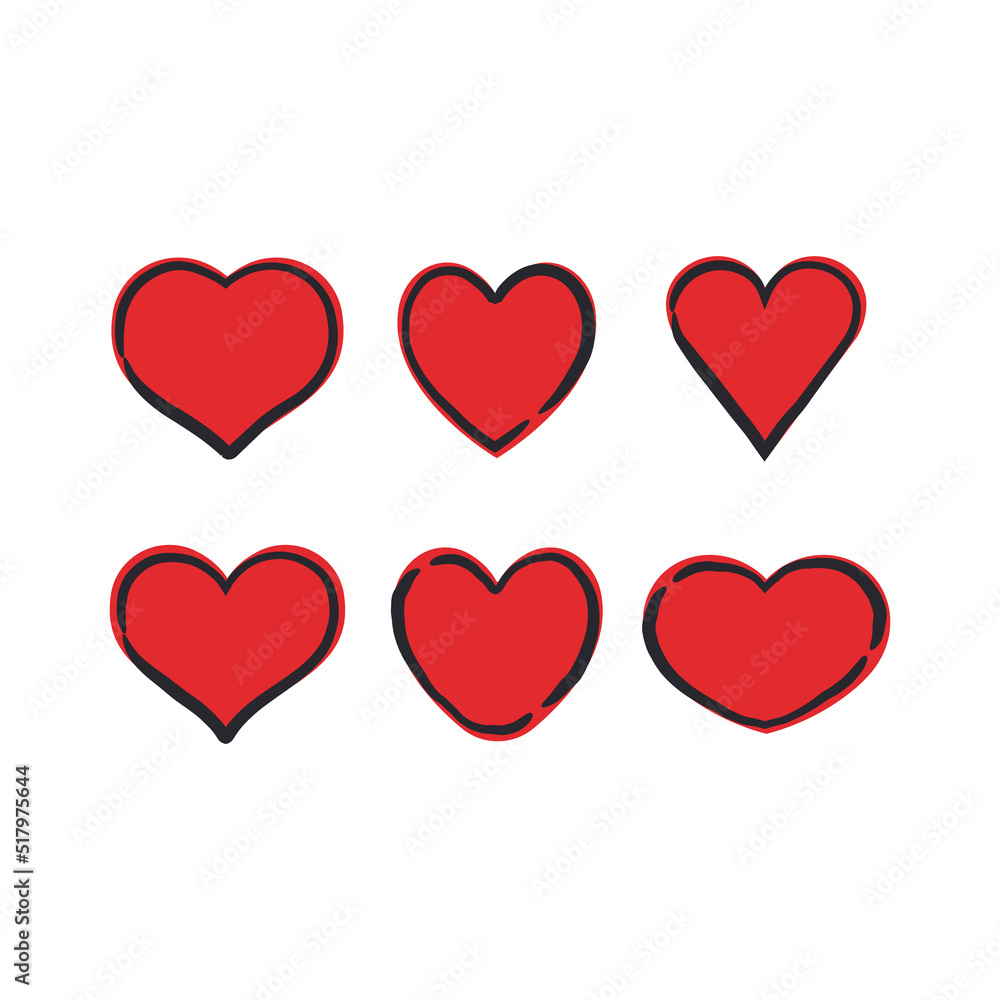 Hand drawn heart icons. Heart doodle collection for valentine's day. Wedding and love decoration elements.