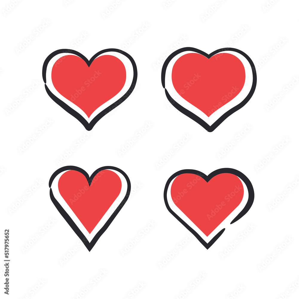 Hand drawn heart icons. Heart doodle collection for valentine's day. Wedding and love decoration elements. Hand drawn heart icons. Heart doodle collection for valentine's day. Wedding and love decoration elements.