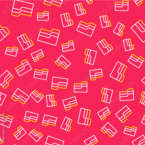 Line Document folder icon isolated seamless pattern on red background. Accounting binder symbol. Bookkeeping management. Vector