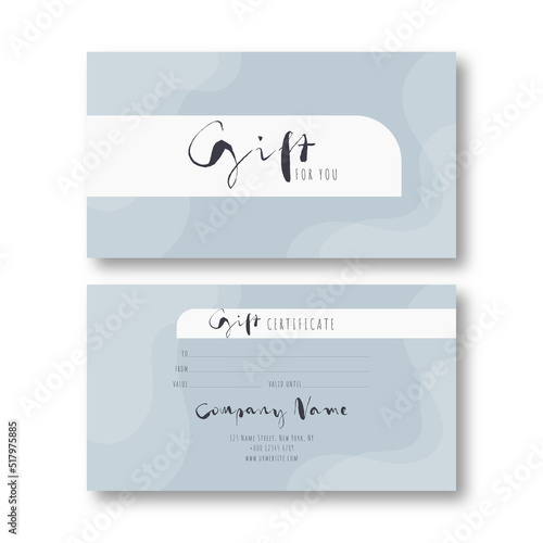 Abstract gift voucher card template. Modern discount coupon or certificate layout with geometric shape pattern. Vector illustration fashion bright background design in minimalistic style. 