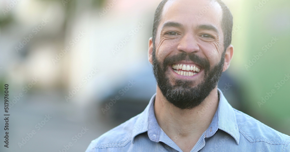 Fototapeta premium Hispanic man real life laugh and smile. Authentic person smiling and laughing, latin real people