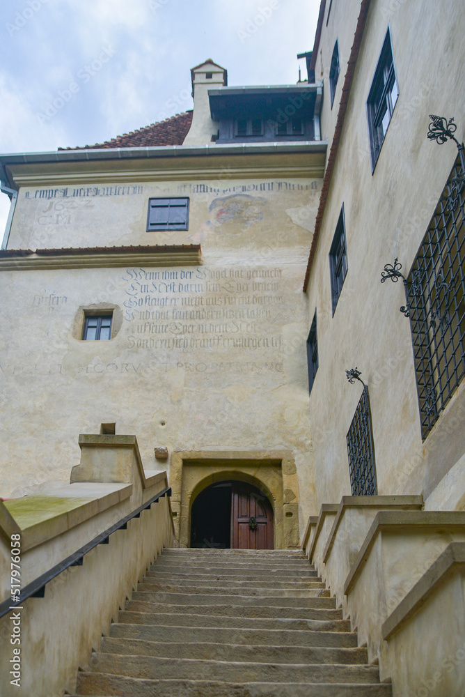 stone steps entrance to a medieval castle