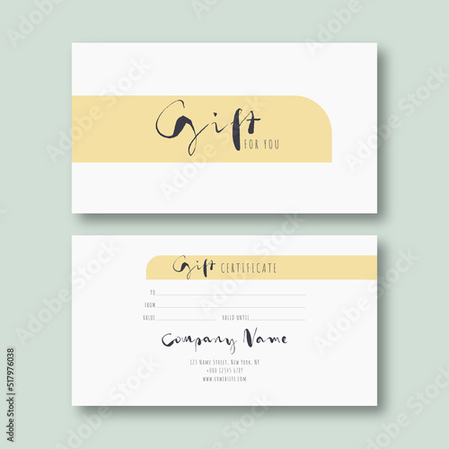 Abstract gift voucher card template. Modern discount coupon or certificate layout with geometric shape pattern. Vector illustration fashion bright background design in minimalistic style. 