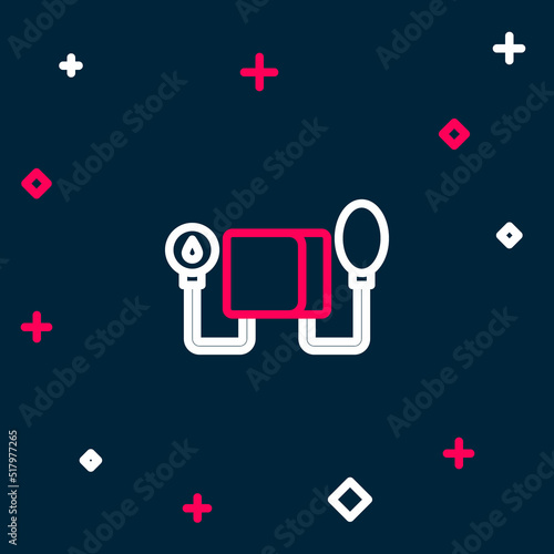 Line Blood pressure icon isolated on blue background. Colorful outline concept. Vector