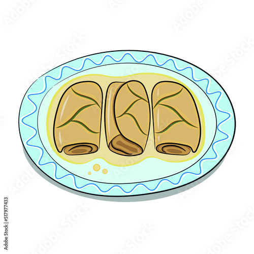 Dish of national Ukrainian cuisine, cabbage rolls, flat vector, isolate on white