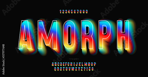 Vector amorph font 3d colorful style modern typography for infographics, motion graphics, video, promotion, decoration, logotype, party poster, t shirt, book, animation, banner. 10 eps