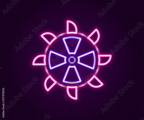 Glowing neon line Bucket wheel excavator icon isolated on black background. Colorful outline concept. Vector