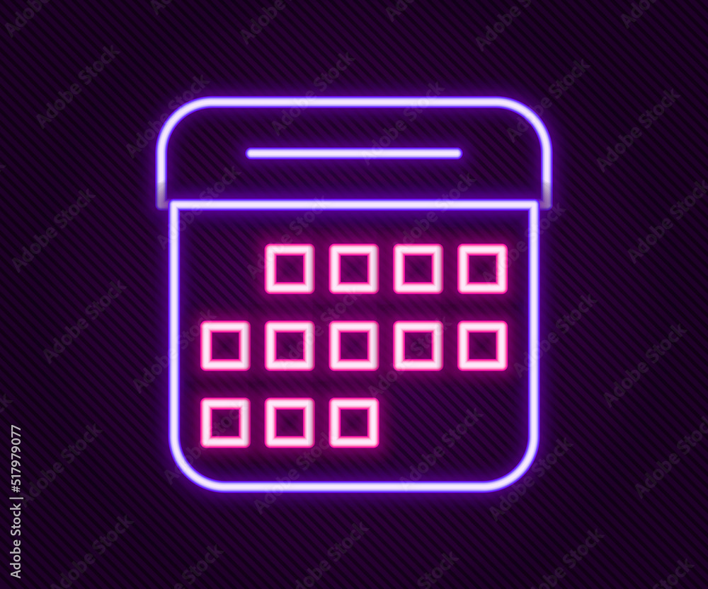 Glowing neon line Calendar icon isolated on black background. Event reminder symbol. Colorful outline concept. Vector Glowing neon line Calendar icon isolated on black background. Event reminder symbol. Colorful outline concept. Vector