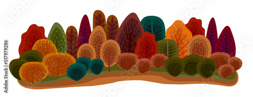 Isolated illustration with autumn forest. Vector template for card, poster, flyer, cover and other