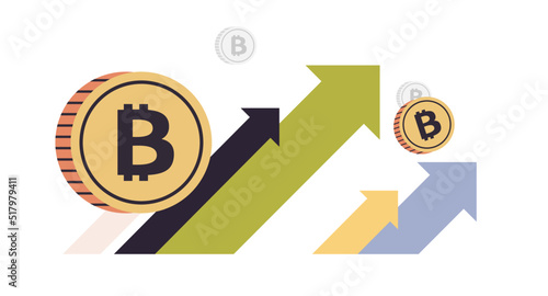 Cryptocurrency upward arrows and digital money concept flat vector illustration.