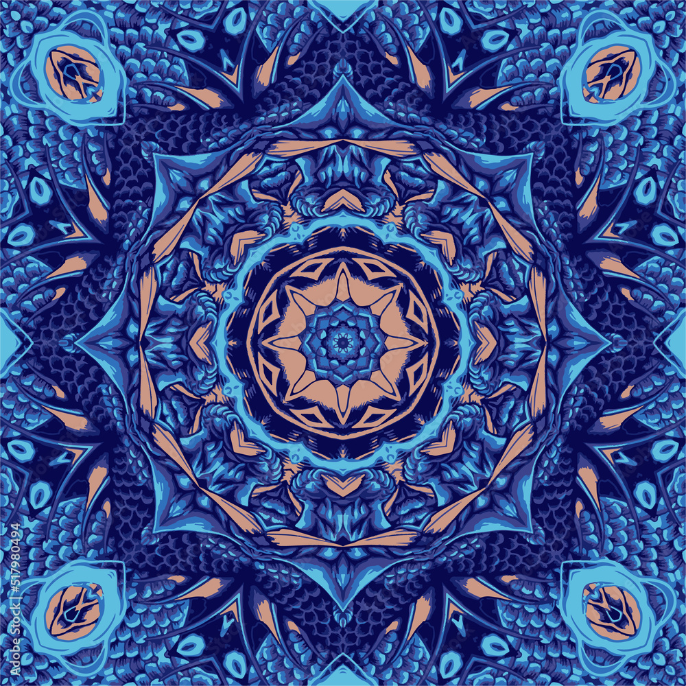 Vivid beautiful abstract mandala pattern for background with blue
