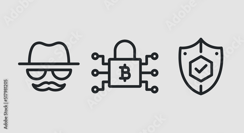 Cyber security icon. Anonymous, digital lock with bitcoin sign, and shield with checkmark icons for social media, app and web design. Vector illustration 