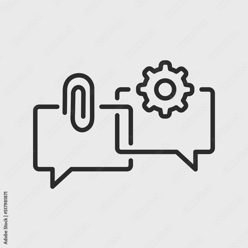 Obraz premium Conversation icon. Speech bubbles with paper clip and gear icons for social media, web and app design. Vector illustration