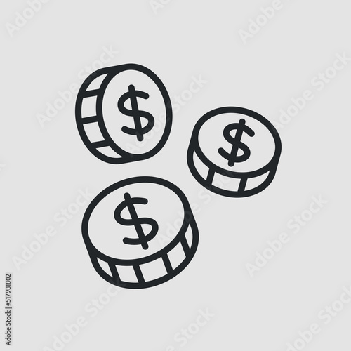 Coins icon. Simple coins with US dollar sign for social media, web and app design. Vector illustration