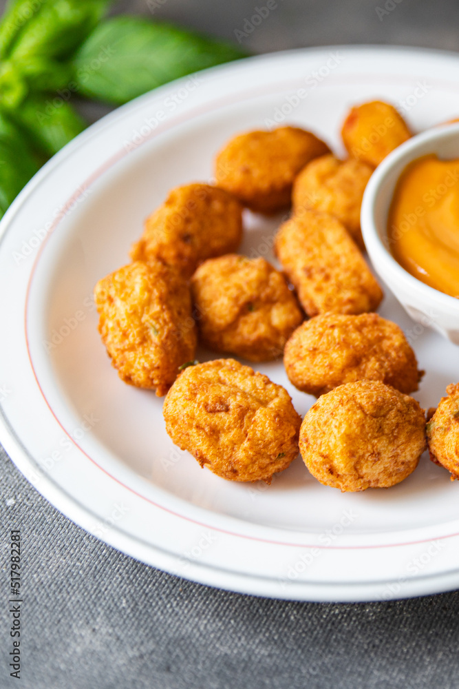hot fish balls deep fried seafood cuisine fresh meal food snack diet on the table copy space food background rustic hot fish balls deep fried seafood cuisine fresh meal food snack diet on the table copy space food background rustic