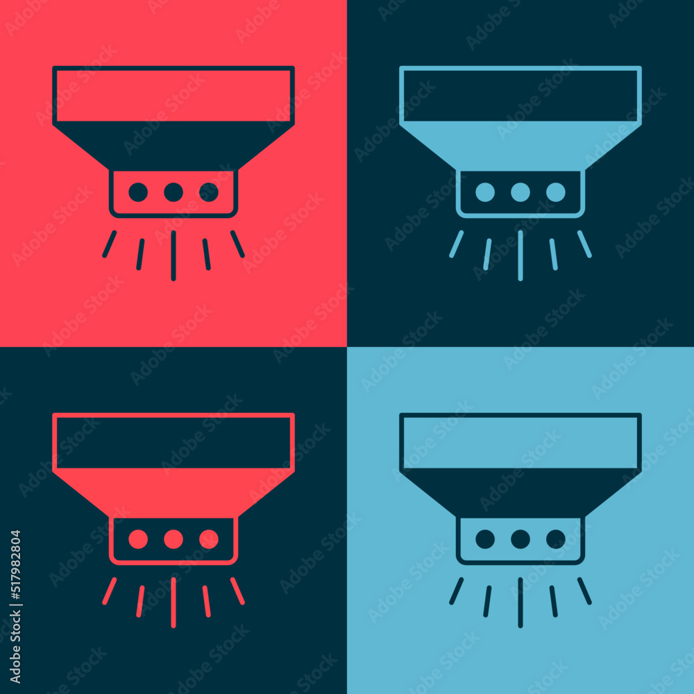 Pop art Fire sprinkler system icon isolated on color background. Sprinkler, fire extinguisher solid icon. Vector - obrazy, fototapety, plakaty 