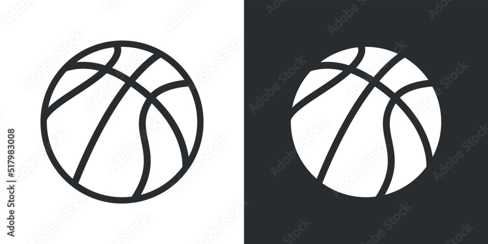 Basketball flat icons. Basketball balls on white and black backgrounds. Vector illustration.