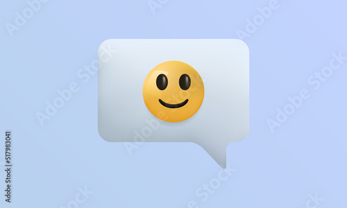 Smiling face emoji icon. 3d smile emoji on speech bubble for social media, app and web design. Vector illustration  