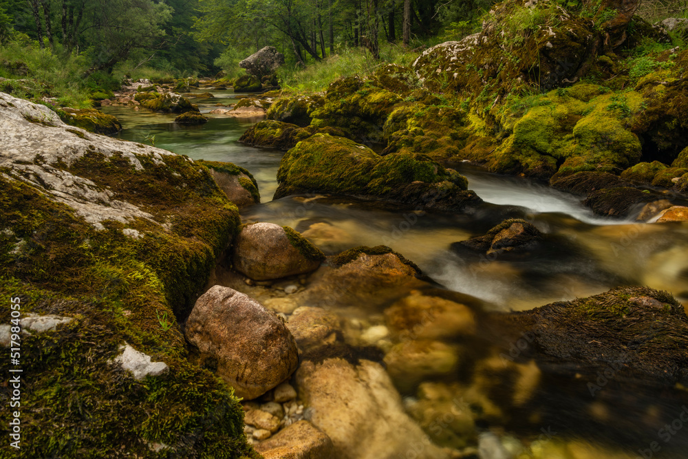 Mostnica small river with color surroundings in Slovenia mountains Mostnica small river with color surroundings in Slovenia mountains