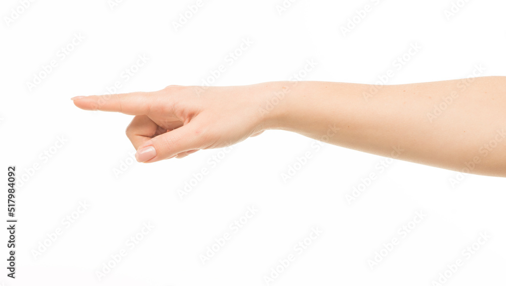 hands show gestures. female hands show gestures on a white background isolated.