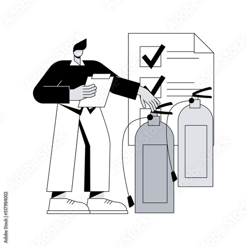 Fire inspection abstract concept vector illustration. Fire alarm and detection, building inspection checklist, fulfill the requirements, safety certification, annual inspection abstract metaphor.