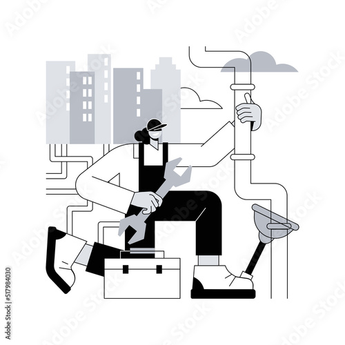 Sewerage system abstract concept vector illustration. Domestic sewerage system, wastewater collection and disposal, sewer network technologies, repair service, water treatment abstract metaphor.