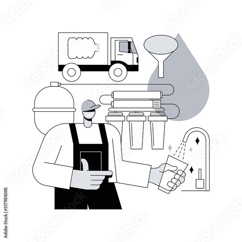 Water filtering system abstract concept vector illustration. Water filtering innovative solution, home treatment system, drinking water delivery service, whole house filtration abstract metaphor.