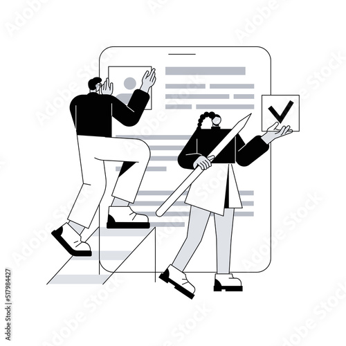 Resume writing service abstract concept vector illustration. Copywriting service, CV online, professional help writing resume, cover letter, candidate profile, career summary abstract metaphor.