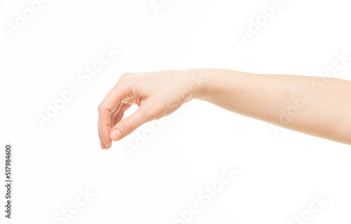 hands show gestures. female hands show gestures on a white background isolated.