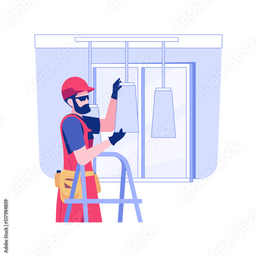 Lighting installation isolated concept vector illustration. Domestic electrician installing lamps in a new home, residential construction, private house building, interior works vector concept.