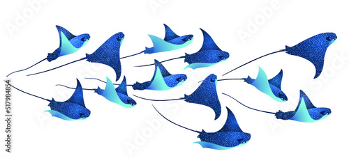 Fotografia Devilfish marine animals, manta ray fishes, sea creatures set illustration