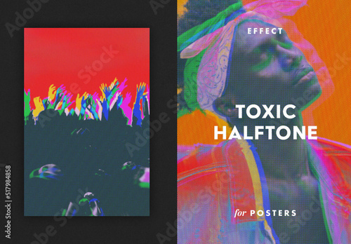 Toxic Retro Halftone Poster Photo Effect Mockup