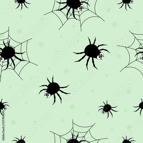 Scary spider web as a Halloween symbol with a spider in the center  seamless pattern. Vector illustration