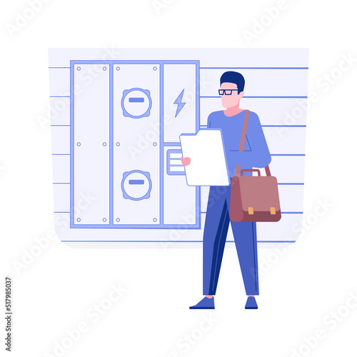 Home energy auditor isolated concept vector illustration. Professional inspector deals with home energy audit, private house monitoring process, property control service vector concept. photo