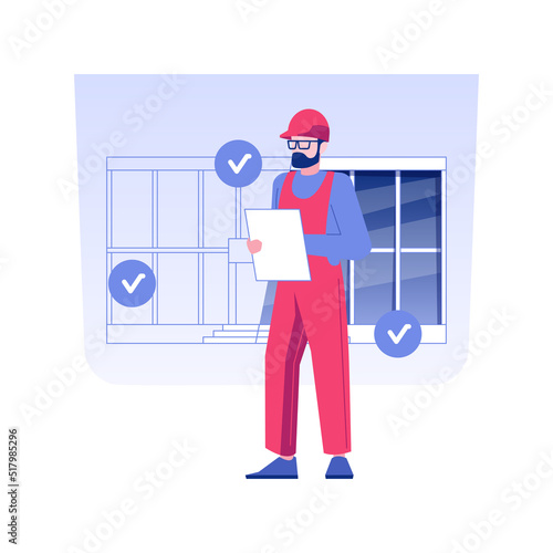 Building code inspection isolated concept vector illustration. Professional building inspector writing a report, commercial construction, check property project state vector concept.