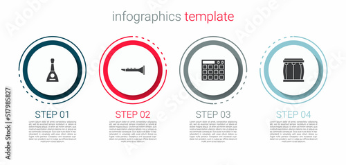 Set Balalaika, Clarinet, Drum machine and . Business infographic template. Vector