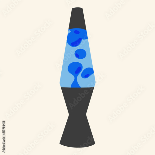 Vector illustration of a lava lamp in blue. Interior items in retro style, night light.