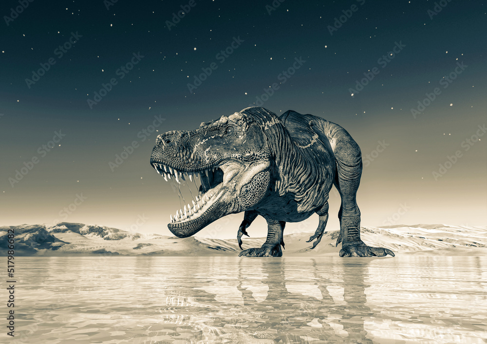 Fototapeta premium tyrannosaurus rex is ready to attack on ice age