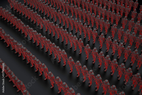 large group of soldiers with red illumination