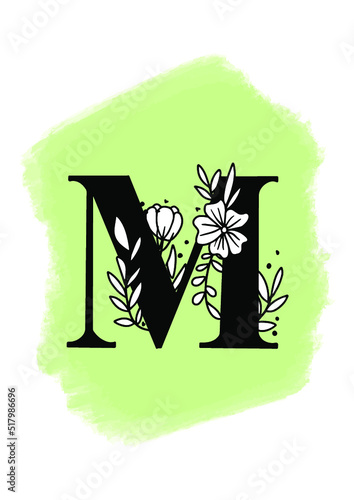 Logo de brocha con letra M y flores	
