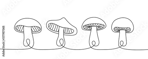 Set of Mushroom one line continuous drawing. Mushroom continuous one line set illustration. Vector minimalist linear illustration