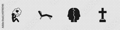 Set Head with heart, Armchair, Bipolar disorder and Graves funeral sorrow icon. Vector
