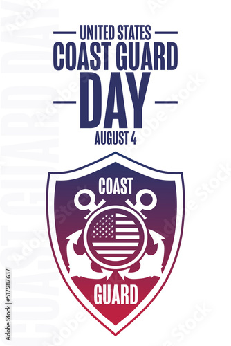 United States Coast Guard Day. August 4. Holiday concept. Template for background, banner, card, poster with text inscription. Vector EPS10 illustration.